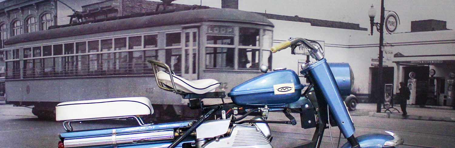 a display including an old motorcycle