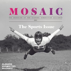 A football player hangs in mid-air on the cover of the 2022 Edition of Mosaic.